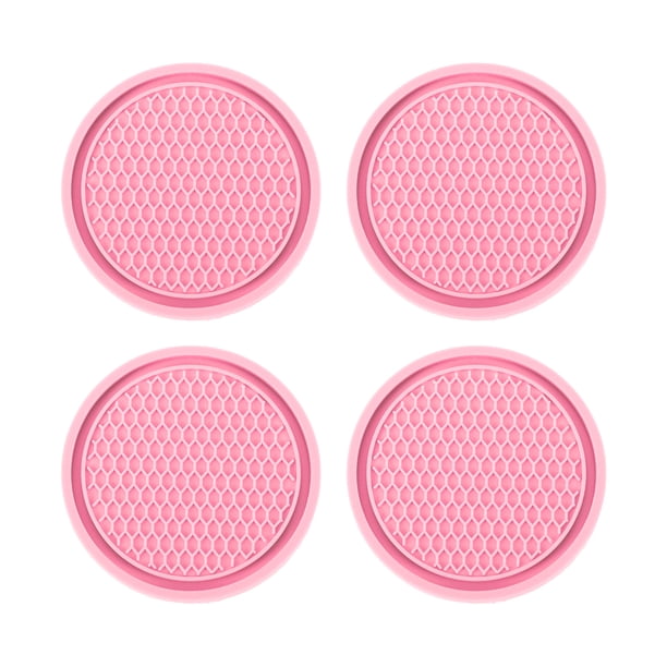 Unique Bargains 4 Pcs 7cm Universal Car Cup Holder Coaster - Alfombrillas para Portavasos de Coche Antideslizantes - Rosa