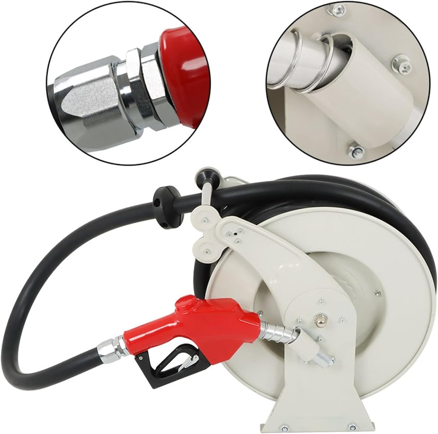 Handdo Fuel Hose Reel 3/4 Inch x 50 Feet Hose Reel Steel Structure Base Rubber Hose with Fuel Nozzle Hose Reel