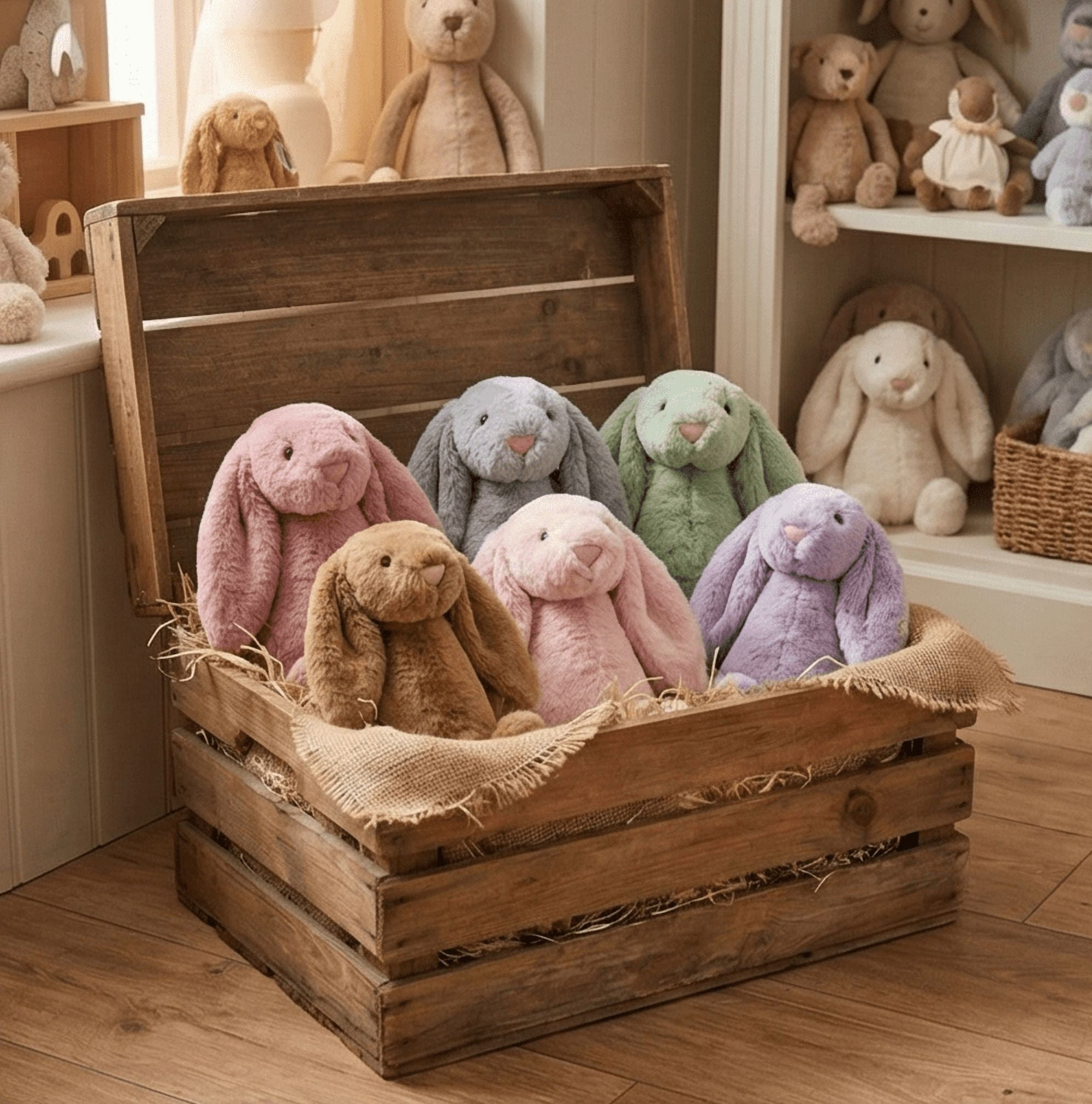 12pc Ultra Soft Solid Color Easter Bunny Plush Set - Shaggy Fuzzy Rabbit Stuffed Animal Bulk - Cute Assorted Pastel Plushies for Classroom Prize, Party Favors & Egg Hunt Gifts (1 Dozen)
