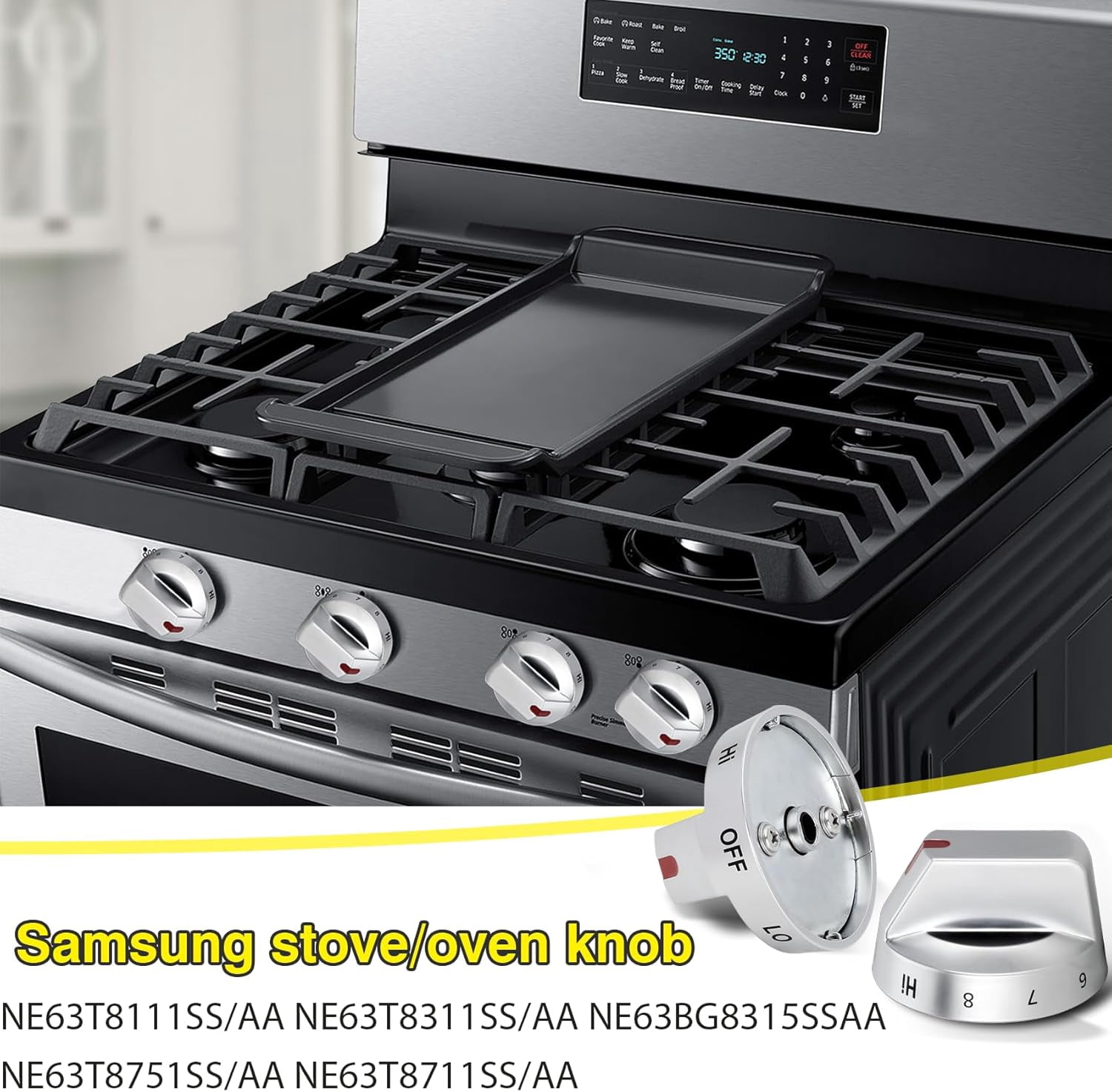Feikeer Upgraded 4-Pack DG94-03797Q DG94-03797P Compatible with Samsung Electric Range Stove knobs Replacements Stove Oven Knob