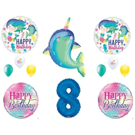 Narwhal and Mermaid 8th Birthday Party Balloons Decoration Supplies Ocean Whale