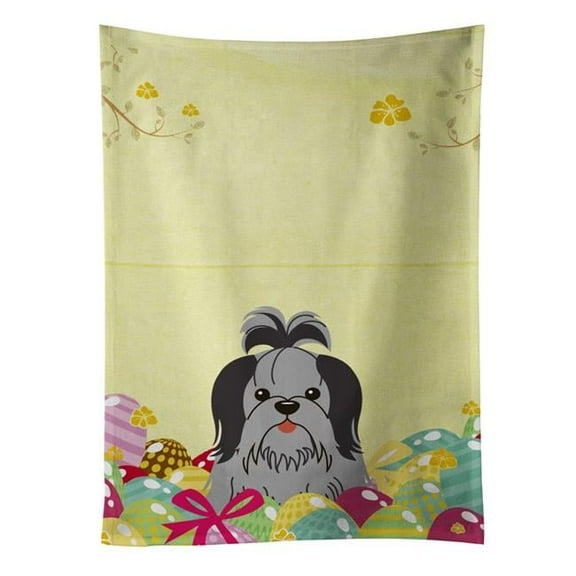 Easter Eggs Shih Tzu Black Silver Kitchen Towel