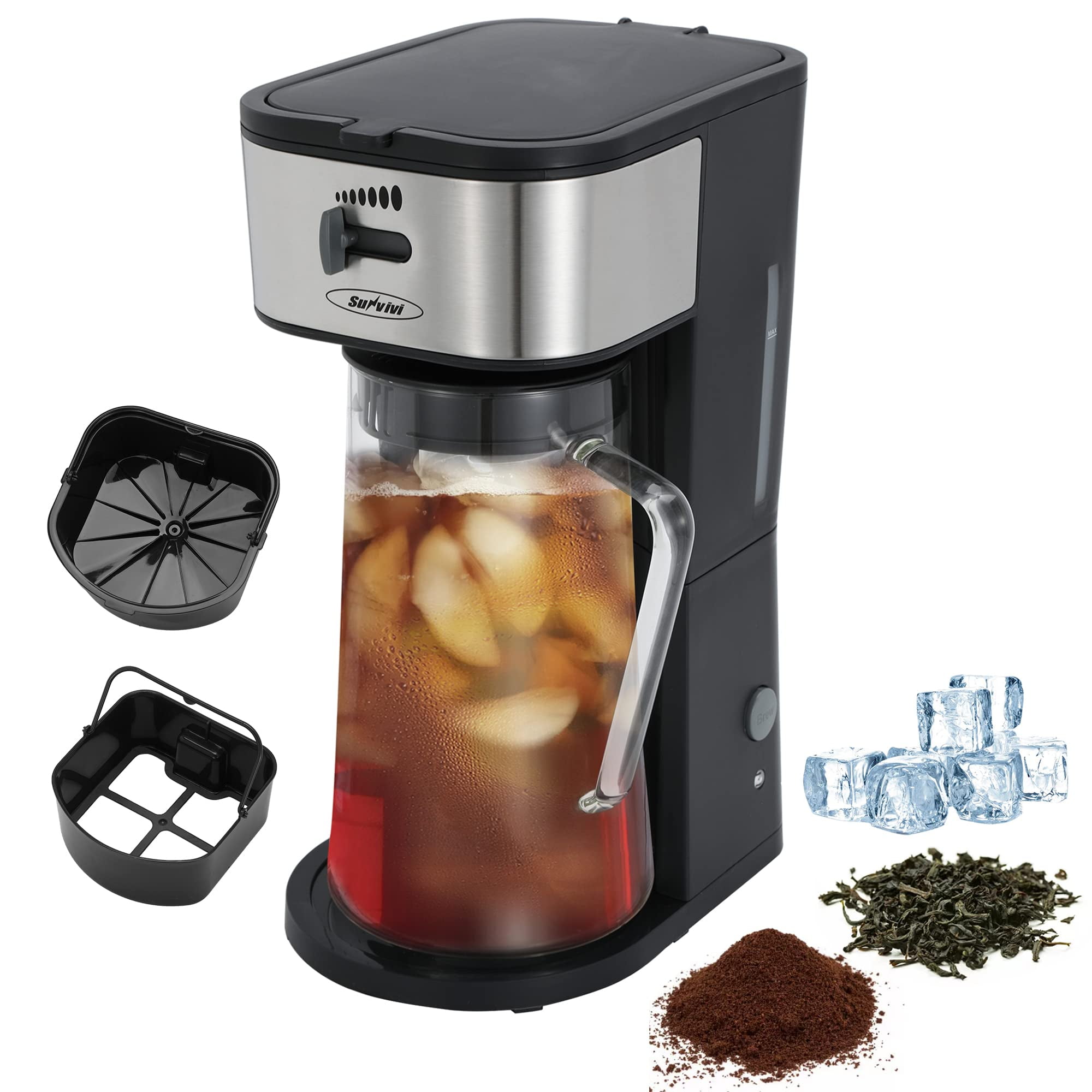 Brewing Glass Home Kitchen Machine Black Iced Tea/Iced Coffee Maker W/ Lid 2 Qt 