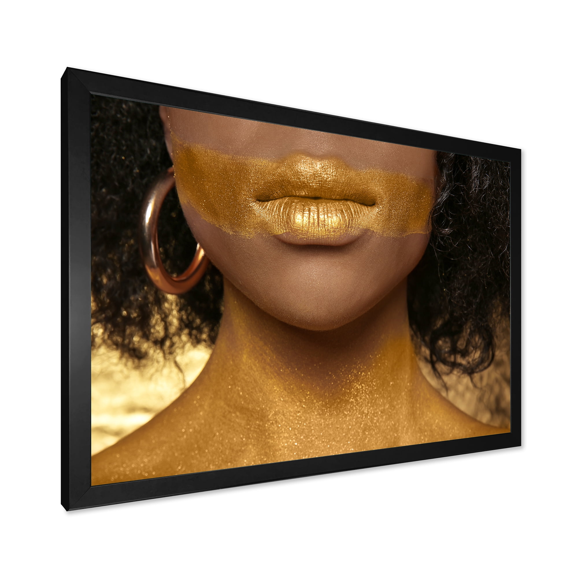 Designart 'Afro American Girl With Golden Paint on Body' Modern Framed Art Print