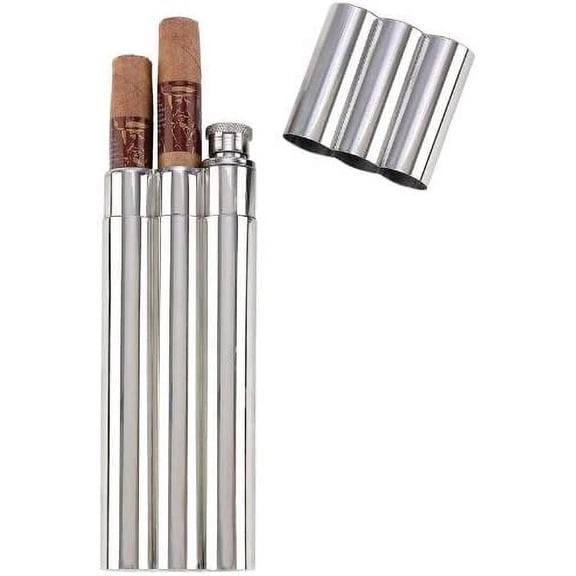 2oz Stainless Steel Flask with 2 Cigar Tubes