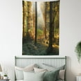 thumbnail image 4 of Farm House Decor Wall Hanging Tapestry, Sunset View of Dark Pine Forest in Autumn Foggy Scene with Sunbeams Trunks Shadow, Bedroom Living Room Dorm Accessories, 60 X 80 Inches, by Ambesonne, 4 of 5