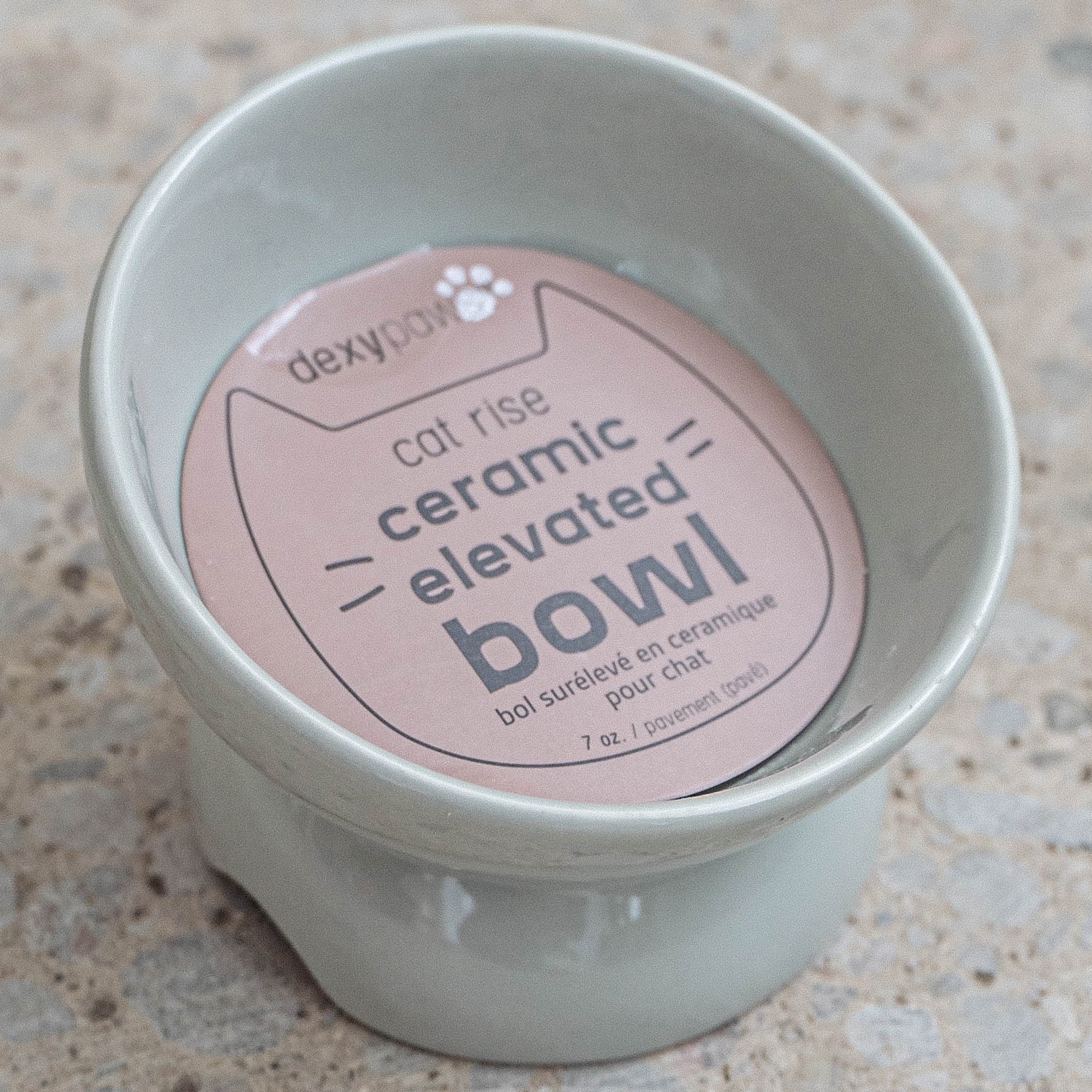 Dexypaws: Elevated Ceramic Cat Bowl - Desert Green - 7oz, Pet Feeding Dish, Meals, Food & Water, Ergonomic Height, Tilted-Raised, Stylish Gloss Design