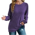 thumbnail image 1 of KIHOUT Spring Winter Womens Tops Fashion Solid Color Round-Neck Pullover Long Sleeve Loose Sweatshirts Tops, 1 of 8