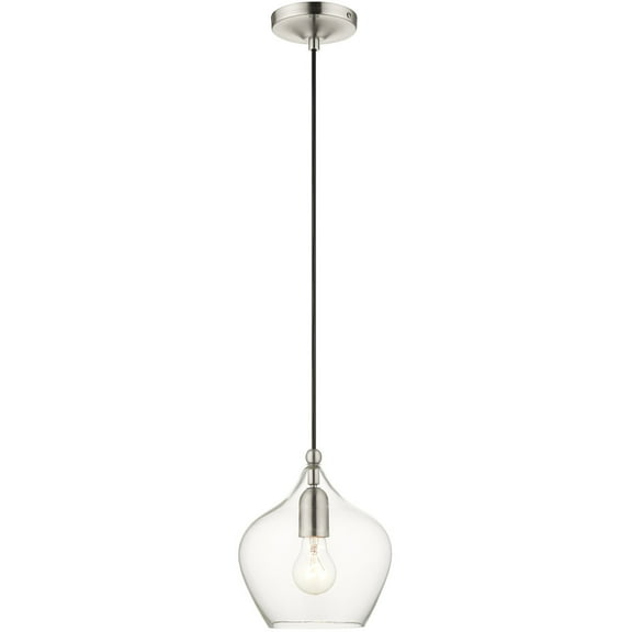 1 Light Brushed Nickel Mini Pendant with Clear Glass Shade
