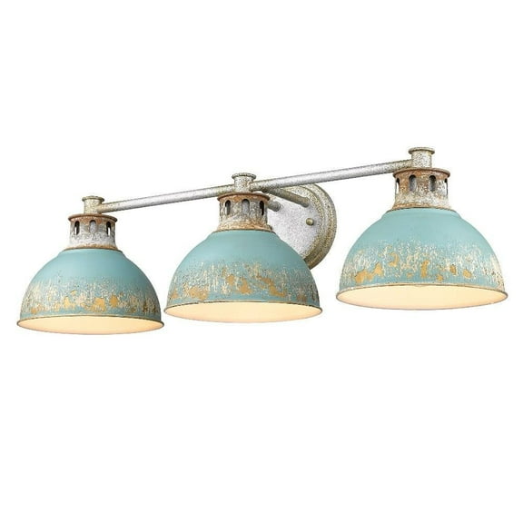Rustic 3-Light Vanity Light in Antique Black Iron with Aged Galvanized Steel Frame 7.8 inches H X 28.8 inches W-Aged Galvanized Steel Finish-Antique