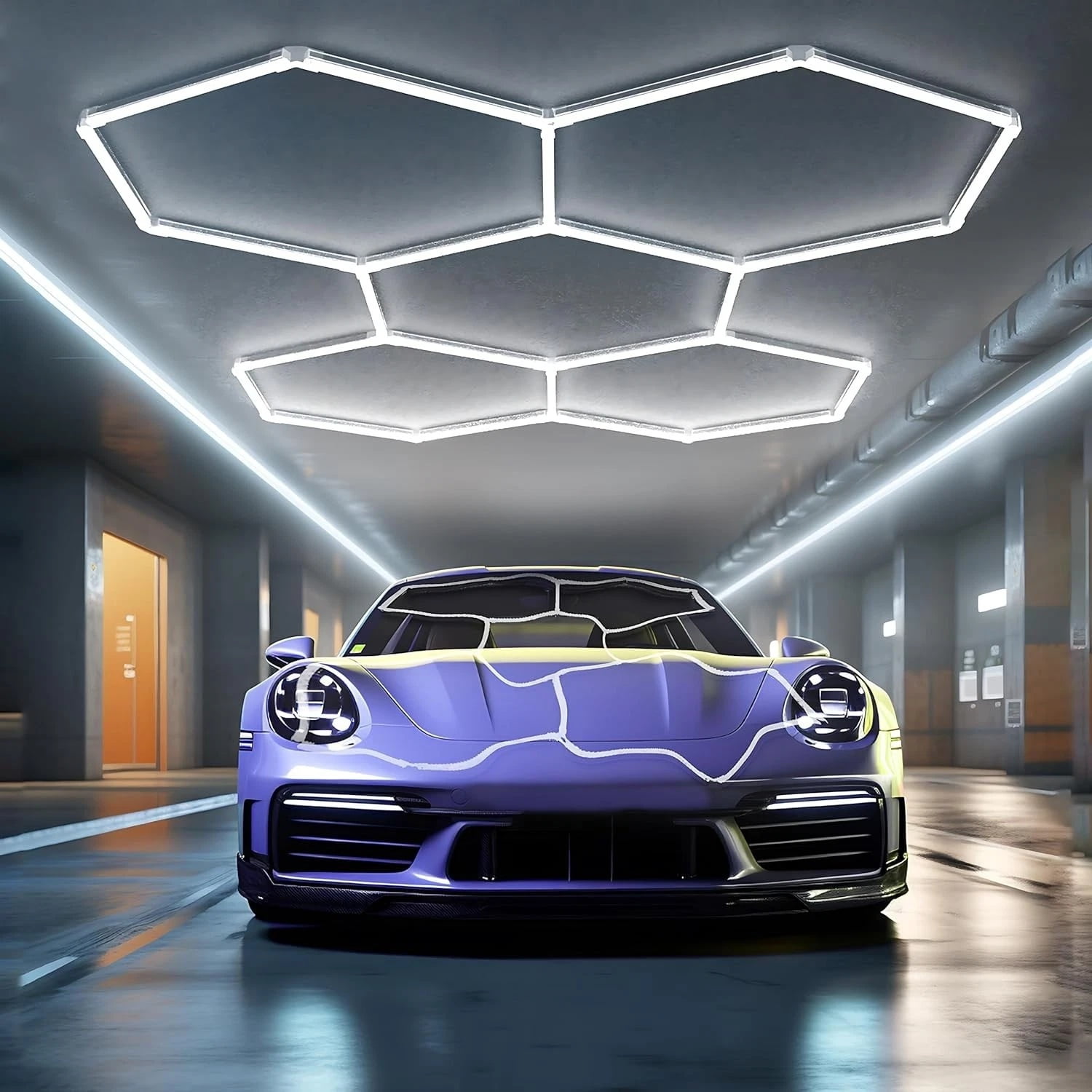Fanruina 25-Pack LED Hexagon Garage Lights, 168W high-power large panel, 6500K daylight white, super bright illumination, durable upgraded design