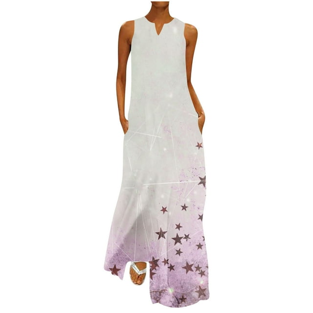 SMihono Robe Maxi Bohème d'Été pour Femmes Grande Taille Mode d'Été pour Femmes Imprimée à Col en V Sans Manches à Enfiler avec Poches Robe de Plage Évasée Robe Soleil