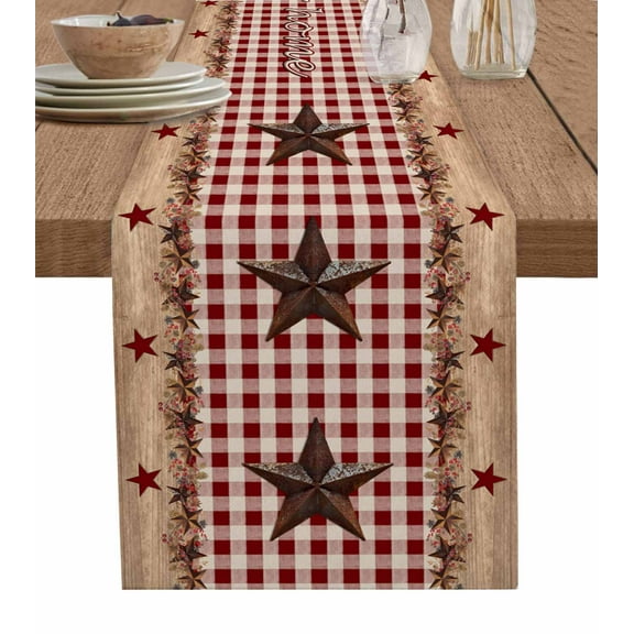 Country Star Farm Table Runner Farmhouse Plaid Texas Vintage Fruit Tablerunners 13 x 90 Inch, Table Decorations Tabletop Scarf for Summer Gathering Holiday Farmhouse Kitchen Dining Decor