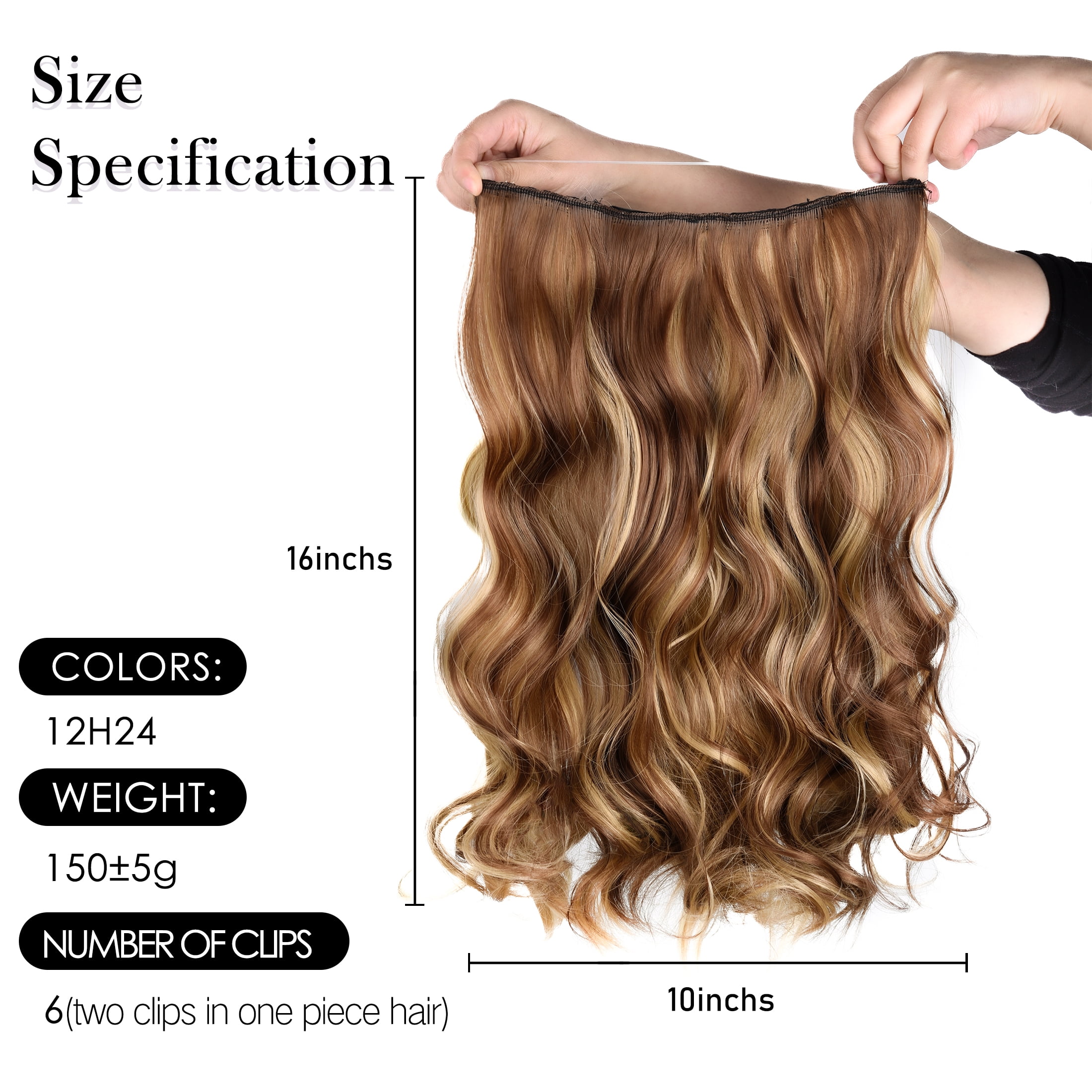 Silike 16" Fish Line Clip In Curly Hair Extensions  3 Piece Set (1 Large + 2 Small Wefts) for Flexible Styling Multi-Color Synthetic Fiber Hairpieces