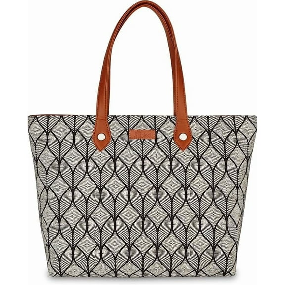 Sishka Monochrome Hand Crafted Printed Fabric Tote Bag – Womens Chic Handbag, Lightweight Shoulder Purse for Daily Essentials & Style