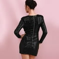 thumbnail image 4 of Efsteb Fall Fashion 2025 Women's Sequin Dress Slim V Neck Long Sleeves Knee Length Bodycon Dress Ruched Sparkly Bodycon Club Mini Dresses (Black,M), 4 of 7