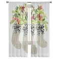 thumbnail image 7 of Sheer Curtains 72 inches Long, Christmas Bowknot Stocking with Holly Berry Light Filtering Sheer Window Curtains Rod Pocket Voile Drapes for Bedroom Living Room, 52"W x 72"L 2 Panels, 7 of 7