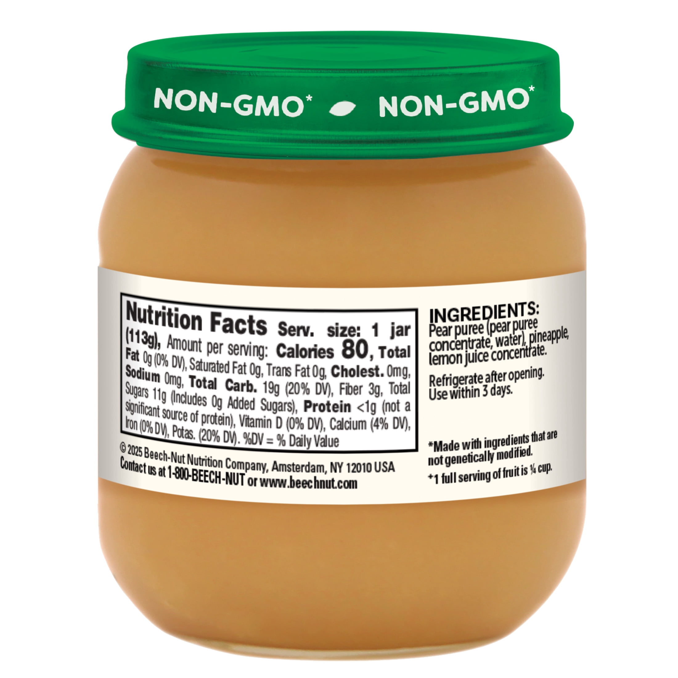 (3 pack) Beech-Nut Stage 2 Baby Food, Pear & Pineapple, 4 oz Jar