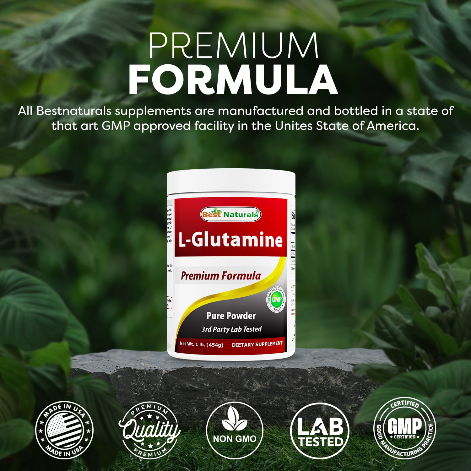 (2 pack) Best Naturals L-Glutamine Powder 1 Lb - 100% Pure - Free Form