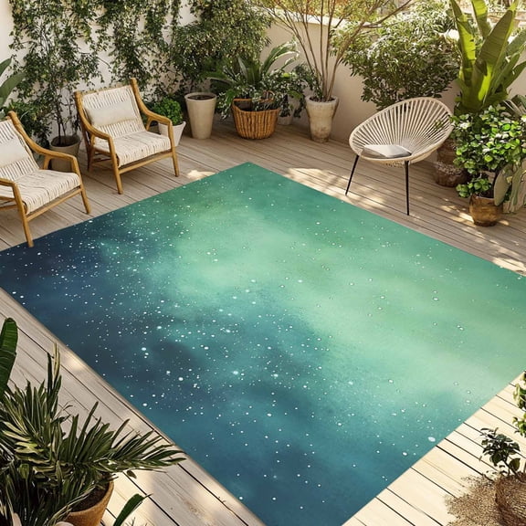 Fsddascl Teal Blue Starry Sky Outdoor Rug for Patio/Deck/Porch, Non-Slip Large Area Rug 4 x 6 Ft, Modern Retro Glow Star Night Indoor Outdoor Rugs Washable Area Rugs, Reversible Camping Rug Carpet