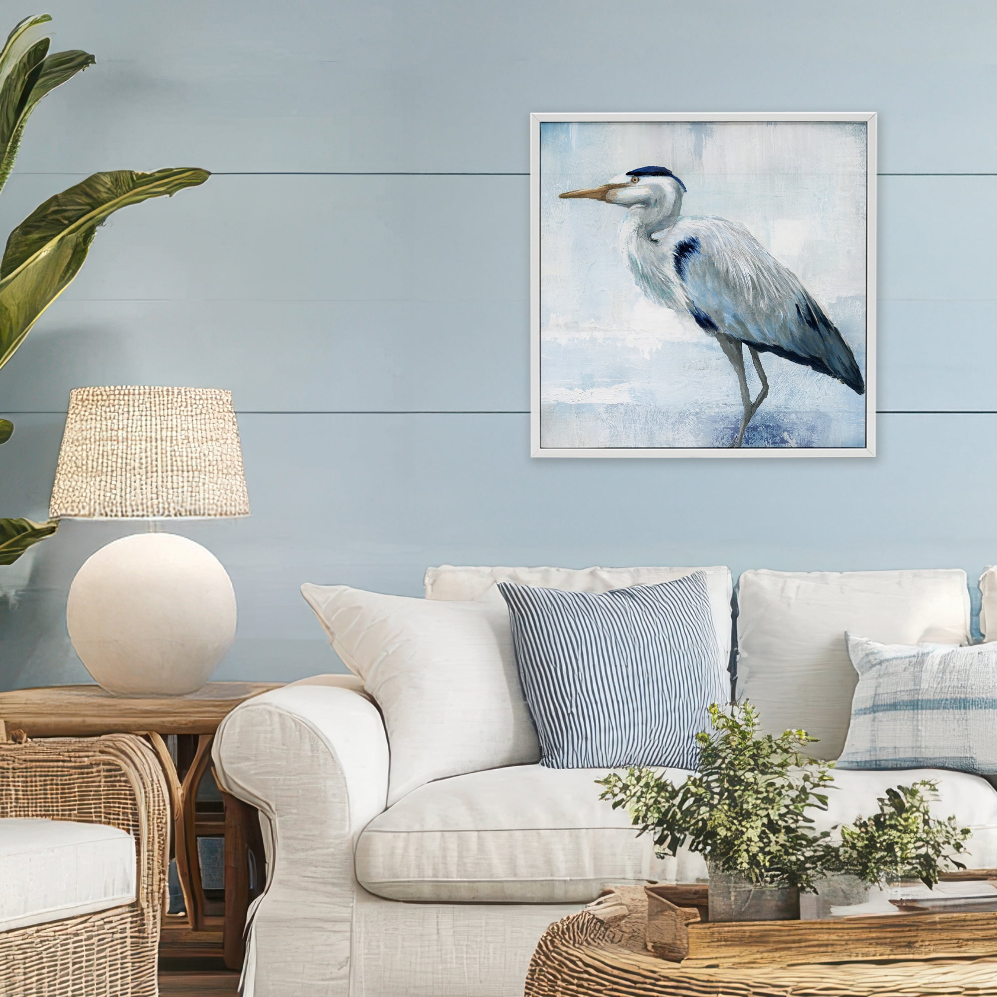 Stupell Industries Faded Blue Heron White Framed Giclee Art, design by Nan