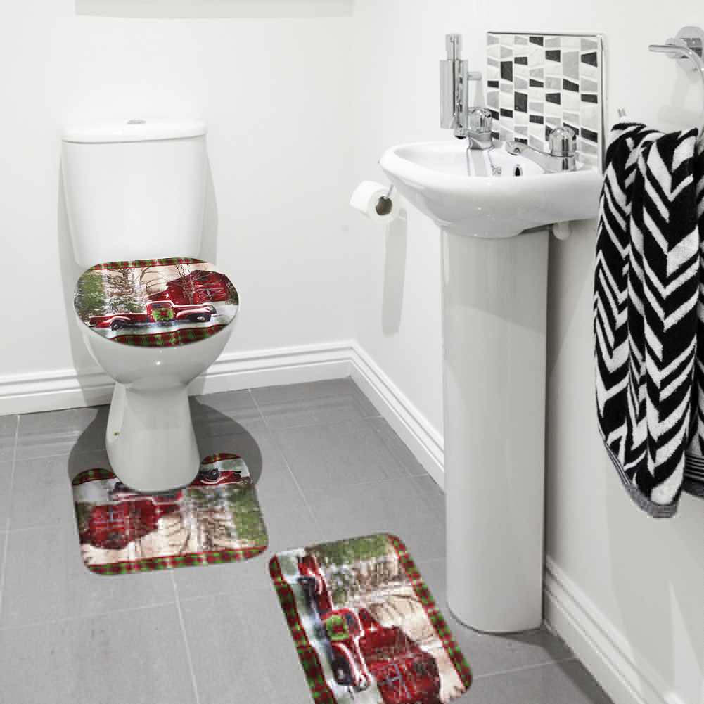 thumbnail image 2 of PATIO 4 Pieces Set 3D Digital Printing High-Density Merry Christmas Theme Pattern Shower Curtain Set Bathroom Floor Mat Base Mat Toilet Mat Home Holiday Decoration Bathroom Accessories Ch, 2 of 8