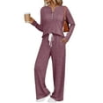 thumbnail image 2 of successthop Knit Sets for Women 2 Piece Ribbed V Neck Long Sleeve Sweater and Drawstring Wide Leg Pant Loungewear, 2 of 9