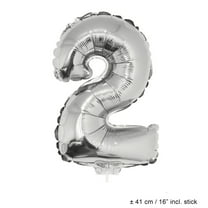 Funny Fashion Number 2 Solid Shape Metallic Silver 16" Graduation Number Foil Air-Fill Balloon w Stick