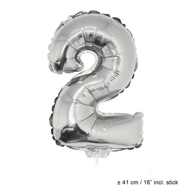 Funny Fashion Number 2 Solid Shape Metallic Silver 16" Graduation Number Foil Air-Fill Balloon w Stick