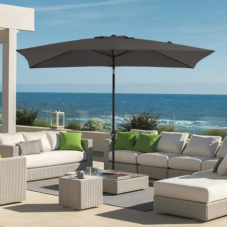 JUSTLET 6.5  x 10  Outdoor Rectangular Patio Solar Umbrella w/ LED Lights  Light Grey