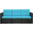 thumbnail image 1 of Cozyhom 3-Seat Outdoor Patio Sofa, PE Rattan Wicker Aluminum Frame Sectional Couch, Black/Blue, 1 of 5