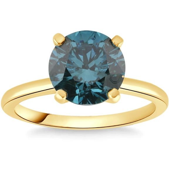 Pompeii 1 1/2Ct Round Blue Diamond Engagement Ring 14k White or Yellow Gold Lab Grown