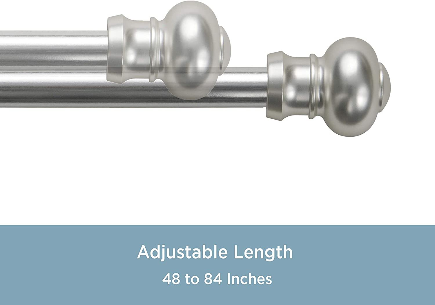 Kenney Ashby 7/16" Adjustable Decorative Caf Curtain Rod, Satin Silver, 48-84 inches