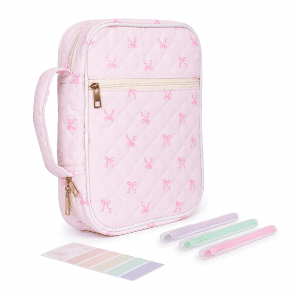 Bible Cover Case for Women Large Bible Bag with 292Pcs Journaling Kit, Cute Pink Butterfly Floral Book Carrying Case, Christian Gift for Daughter Granddaughter