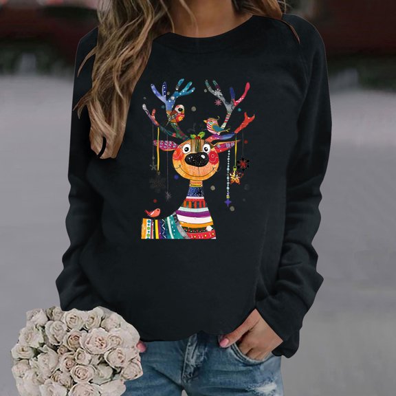 Wancir Womens Christmas Sweatshirt Funny Reindeer Snowman Crewneck Xmas Holiday Long Sleeves Pullover Tops