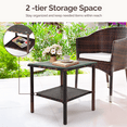 thumbnail image 3 of BAYUELSWU Outdoor Patio Wicker Side Table, Square PE Rattan Side Table with Glass Top & Wicker Storage Shelf All-Weather for Porch, Garden, Backyard, Patio, Balcony, Deck, Pool (Brown), 3 of 6
