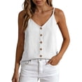 thumbnail image 2 of Tank Tops for Women Plus Size Women V Neck Button Front Spaghetti Strap Linen Tank Tops Loose Breathable Casual Summer Boho Sleeveless Tops White L, 2 of 7