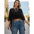 thumbnail image 2 of Women Sheer Poncho Shrug Solid Color Crew Neck Mesh Poncho Tops, 2 of 8