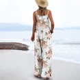 thumbnail image 4 of Women's Casual Pants Women'S Jumpsuits Summer Floral Print Boho Overalls With Pocket Casual Wide Leg Baggy Rompers Vacation Outfits,White Women's Casual Pants XXL, 4 of 6