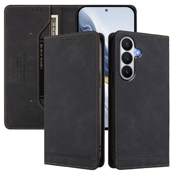 Wallet Case for Samsung Galaxy A17 5G, PU Leather Flip Cover with RFID Blocking Card Slots, Kickstand Full Body Shockproof Rugged Protective Phone Case for Samsung Galaxy A17 5G, Black
