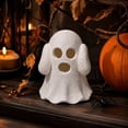 thumbnail image 6 of White Ghost LED Lighted Resin Sculptures Set, Hear See Speak No Evil Design, Cute Spooky Ornament for Halloween Tiered Tray Mantel Shelf, Festive Home Tabletop Decoration, 6 of 7