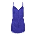 thumbnail image 4 of SMihono Robe d'Été pour Femmes Grande Taille Mode Femmes Sexy Col en V Couleur Unie Robe Sans Manches à Franges Jupe Courte, 4 of 8