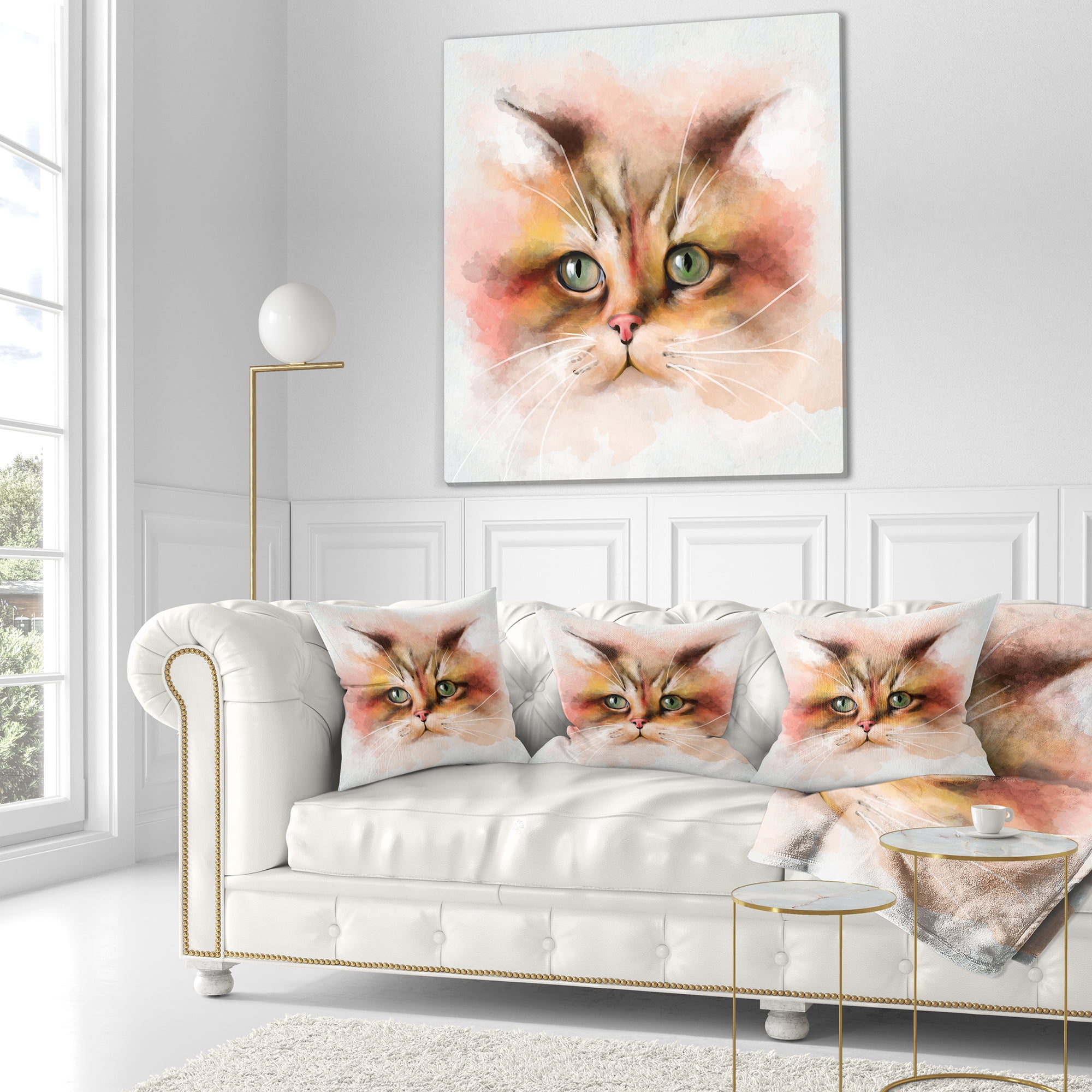 Designart Attractive Brown Cat Watercolor - Animal Throw Pillow - 18x18