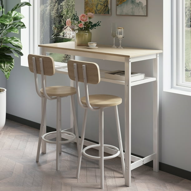 HSUNNS 3Piece Bar Table Set for 2, Small 2Tier Rectangular Bistro Pub