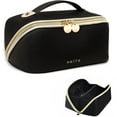 thumbnail image 1 of Bolsa de maquillaje Prite Travel impermeable de piel vegana negra, 1 of 9