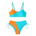 thumbnail image 4 of NAFUU Little Girls' Summer Swimwear 2 Piece Color Block Bikini With Adjustable Shoulder Strap Swimwear Tankini For Teen Sizes 7-8 Years, 4 of 6