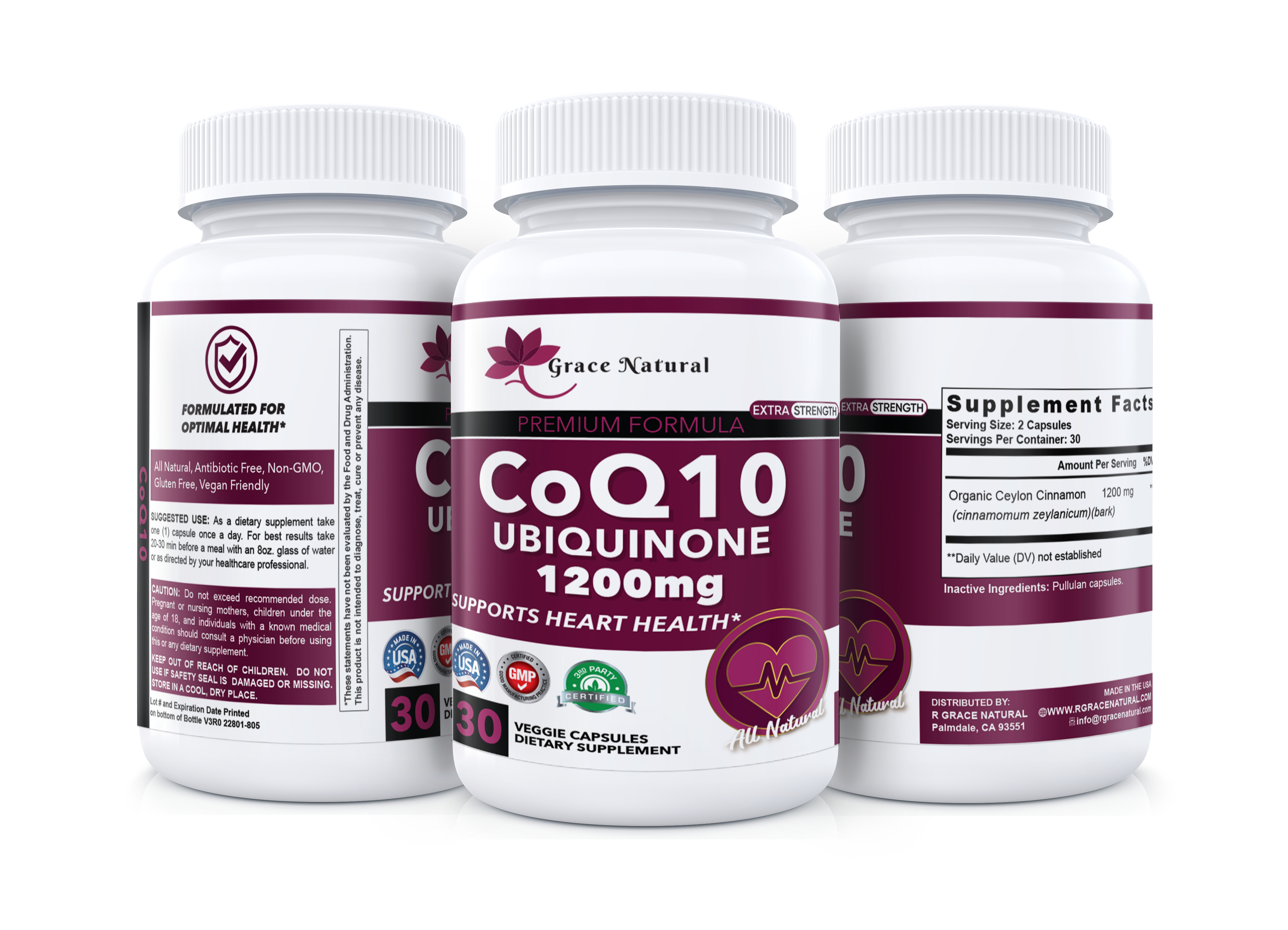 CoQ10 UBIQUINONE 1200mg Supports Heart Health All Natural 30 Veggie