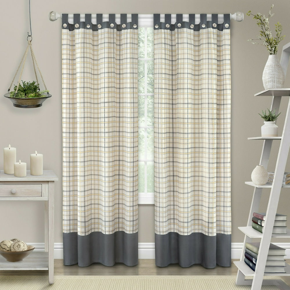 2 Pack Shabby Farmhouse Plaid Tab Top Tattersall Window Curtains