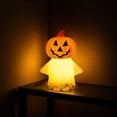 thumbnail image 5 of Fufafayo Halloween Glowing Pumpkin Ornament, Spooky Candle Night Light Decor, Glow In The Dark Pumpkin Figurine, Fall Halloween Tabletop Prop for Mantel Shelf Party, 5 of 6