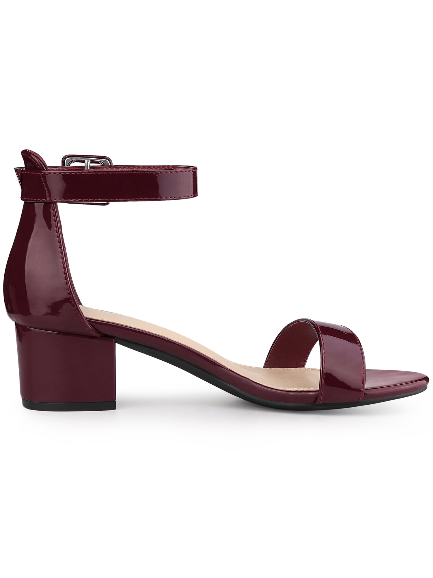 DARING DIVA Women's Ankle Strap Low Block Heel Sandals 7.5 Burgundy